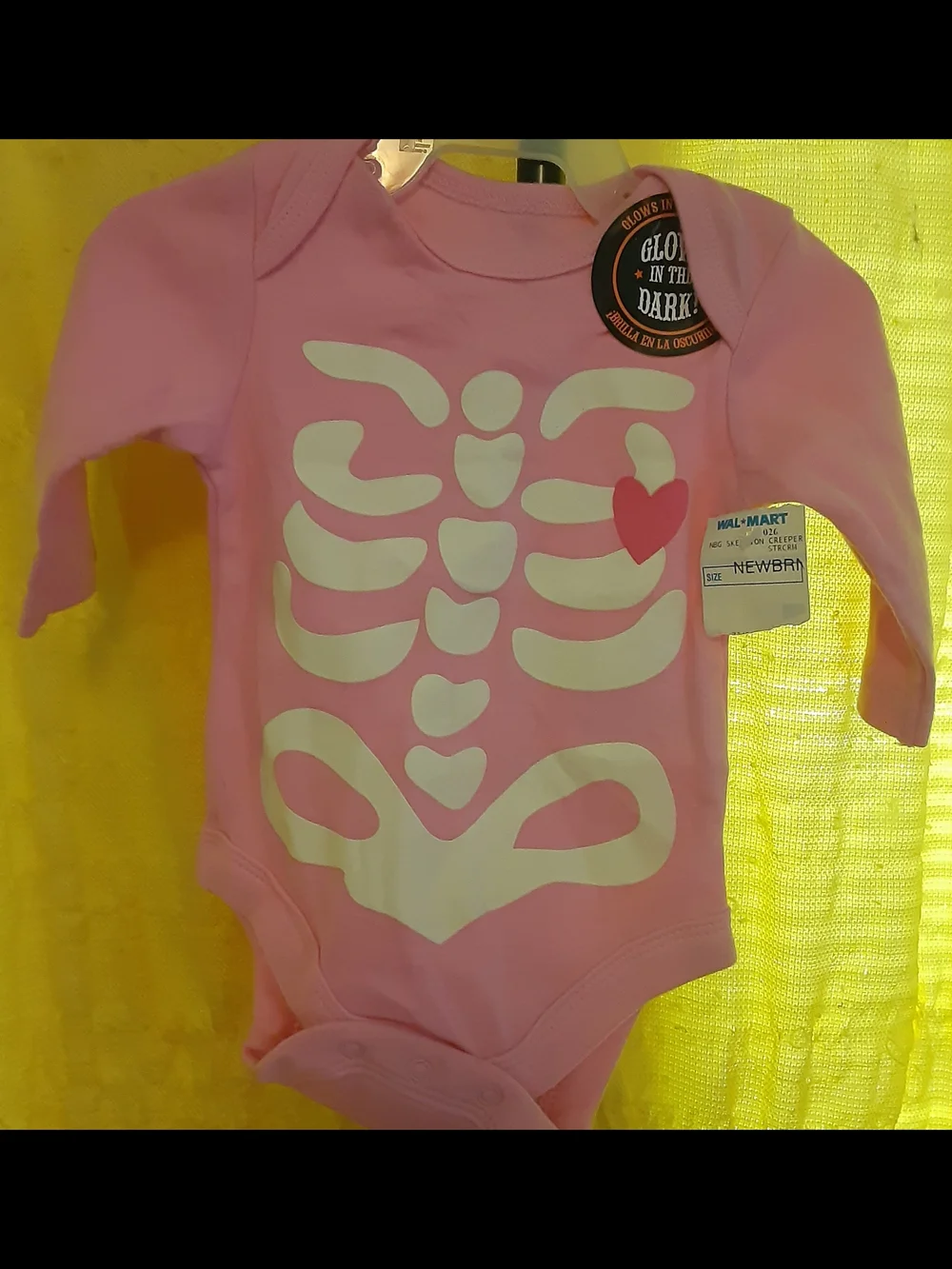 Pink Glow-in-the-Dark Skeleton Heart One-Piece - Newborn